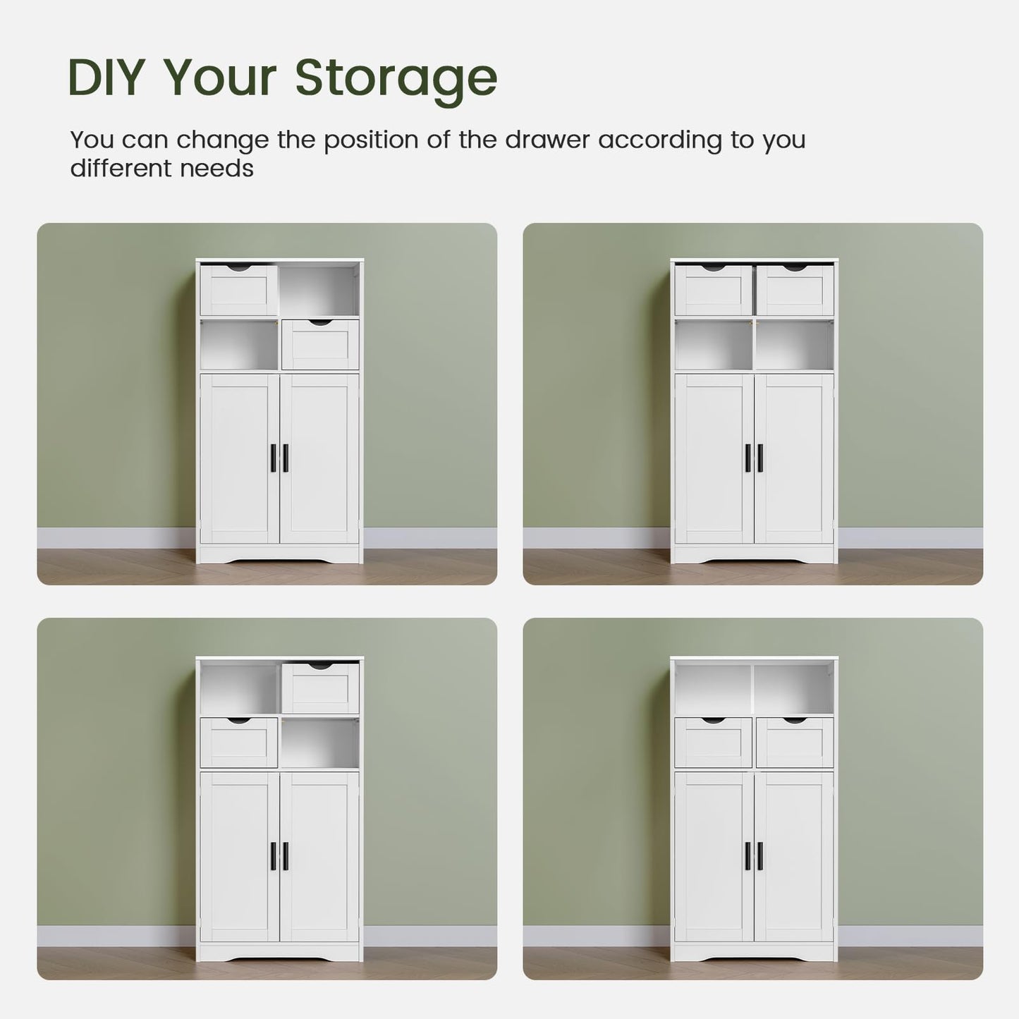 USIKEY Large Storage Cabinet, Rattan Cabinet with 2 Drawers & 2 Shelves, Cupboard, Floor Cabinet for Living Room, Home Office