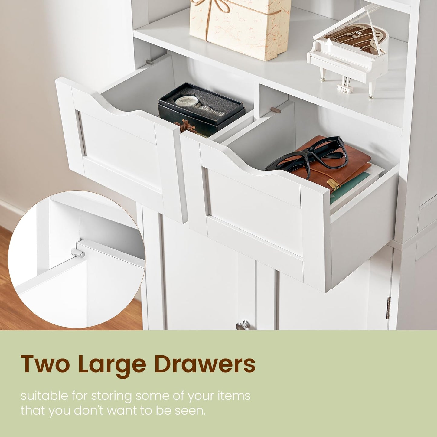 USIKEY Tall Bathroom Cabinet, Storage Cabinet with 2 Drawers & Adjustable Shelves, Bathroom Storage Cabinet for Living Room, Dining Room, Entryway