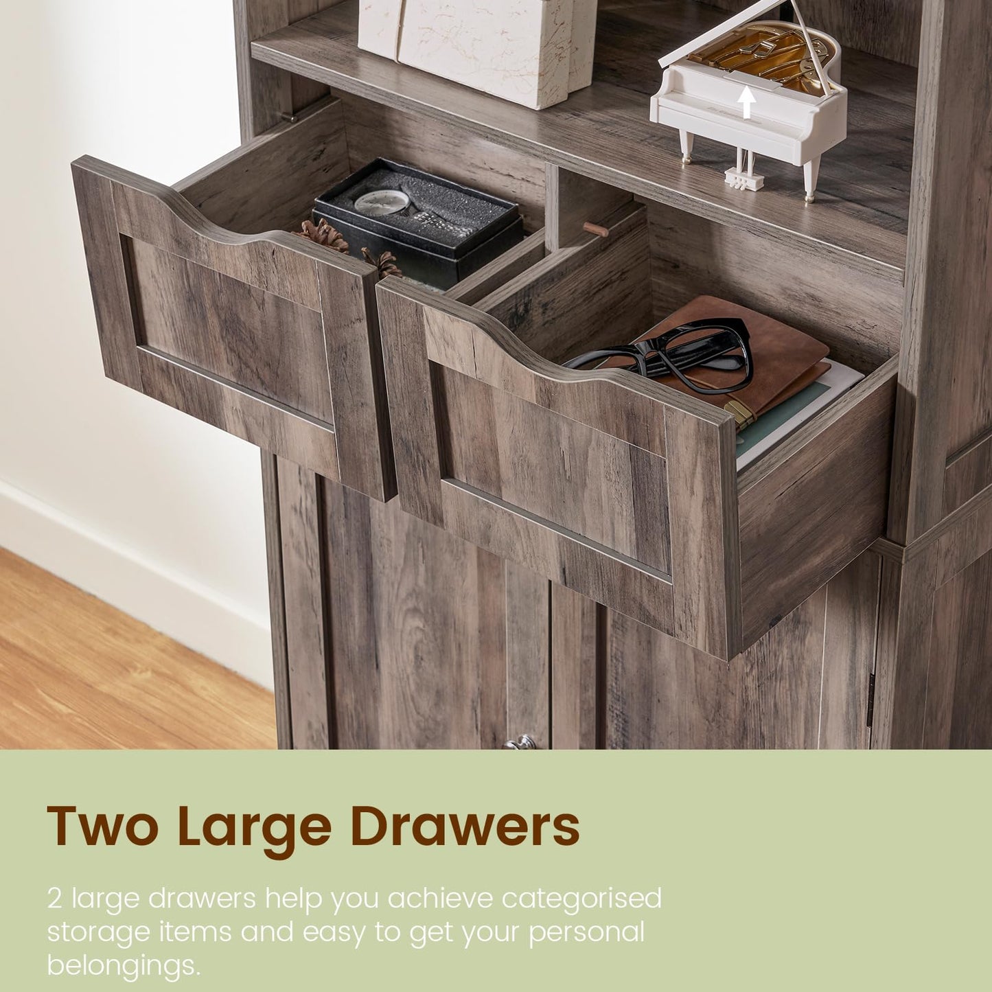USIKEY Tall Bathroom Cabinet, Storage Cabinet with 2 Drawers & Adjustable Shelves, Bathroom Storage Cabinet for Living Room, Dining Room, Entryway