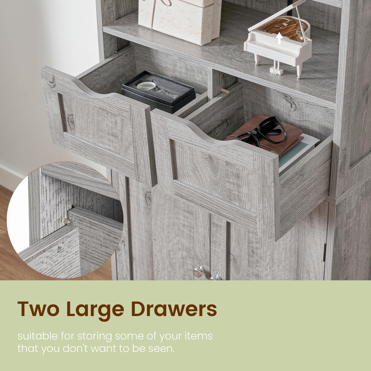 USIKEY Tall Bathroom Cabinet, Storage Cabinet with 2 Drawers & Adjustable Shelves, Bathroom Storage Cabinet for Living Room, Dining Room, Entryway