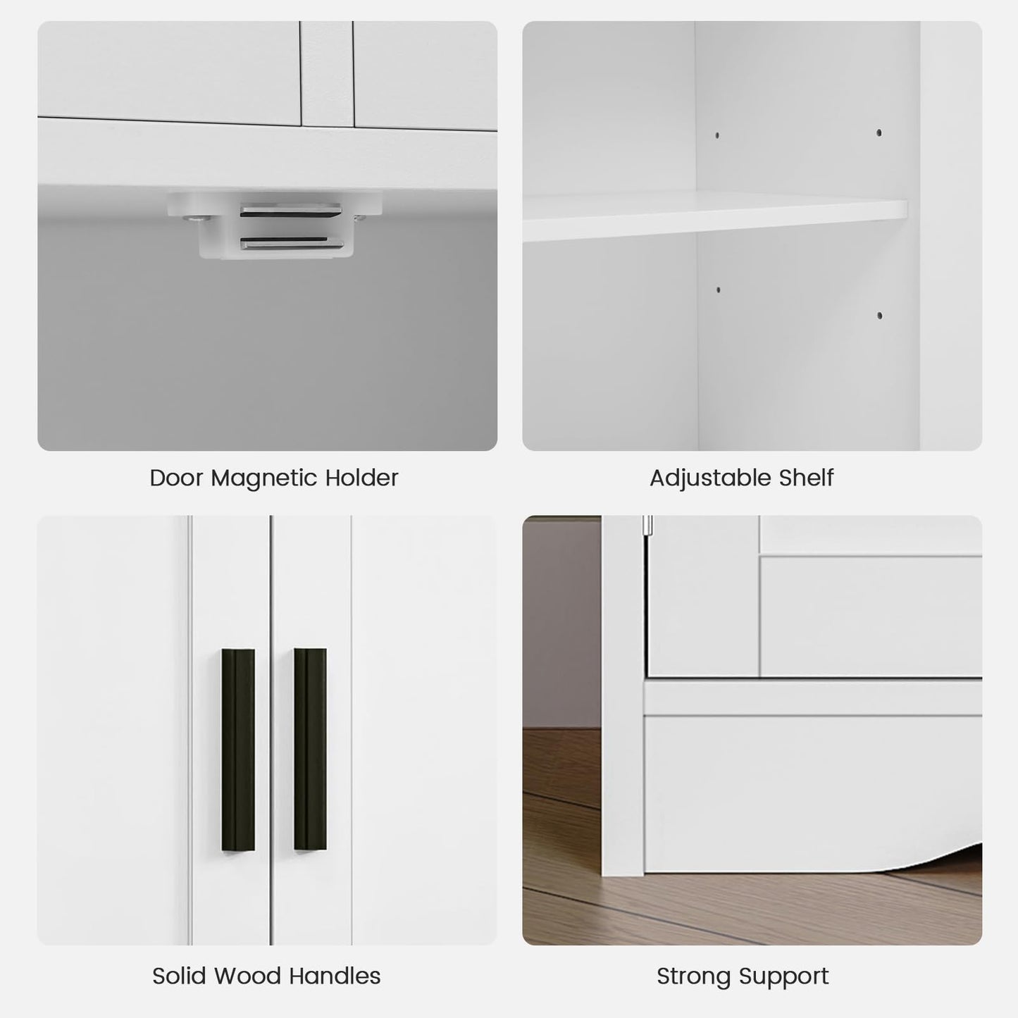 USIKEY Large Storage Cabinet, Rattan Cabinet with 2 Drawers & 2 Shelves, Cupboard, Floor Cabinet for Living Room, Home Office