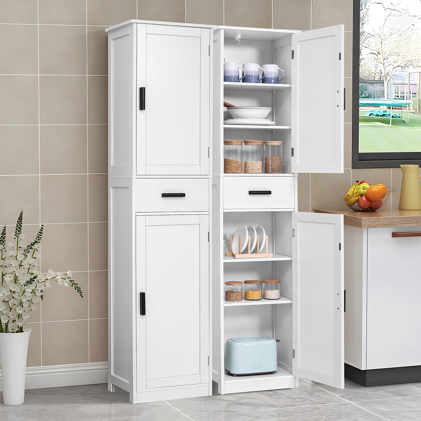usikey 67“ Tall Bathroom Cabinet, Storage Cabinet with 4 Shelves & 2 Doors, Narrow Storage Cabinet for Bathroom, Living Room, Home Office, White