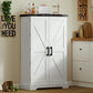 USIKEY Farmhouse Pantry Cabinet, Kitchen Cabinet, Storage Cabinet with Barn Doors, Kitchen Pantry Cabinet with 2 Adjustable Shelves, Tall Cabinet for Kitchen, Dining Room, White