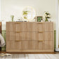 USIKEY 47.3''Wide Fluted 6 Drawer Dresser for Bedroom,  Modern Chest of Drawers, Wood Closet Clothes Organizer for Bedroom, Hallway, Natural