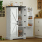 USIKEY Farmhouse Pantry Cabinet, Kitchen Cabinet, Storage Cabinet with Barn Doors, Kitchen Pantry Cabinet with 2 Adjustable Shelves, Tall Cabinet for Kitchen, Dining Room, White