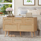 Usikey Dresser for Bedroom, 5 Drawer, Boho Dresser for Closet, Chest of Drawers with Solid Wood Legs, Dressers TV Stand, for Entryway, Hallway, Natural