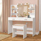 Vanity Desk, Makeup Vanity Desk with Mirror & Lights, Vanity Desk with 2 Drawers & 6 Storage Shelves, Dressing Table with Power Outlet, for Women Girls, Bedroom