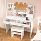 Vanity Desk, Makeup Vanity Desk with Mirror & Lights, Vanity Desk with 2 Drawers & 6 Storage Shelves, Dressing Table with Power Outlet, for Women Girls, Bedroom