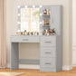 USIKEY Makeup Vanity with Lights, Vanity Desk with Mirror and 10 LED Lights, Vanity Table with 4 Drawers, Cabinet & 4 Necklace Hooks for Bedroom
