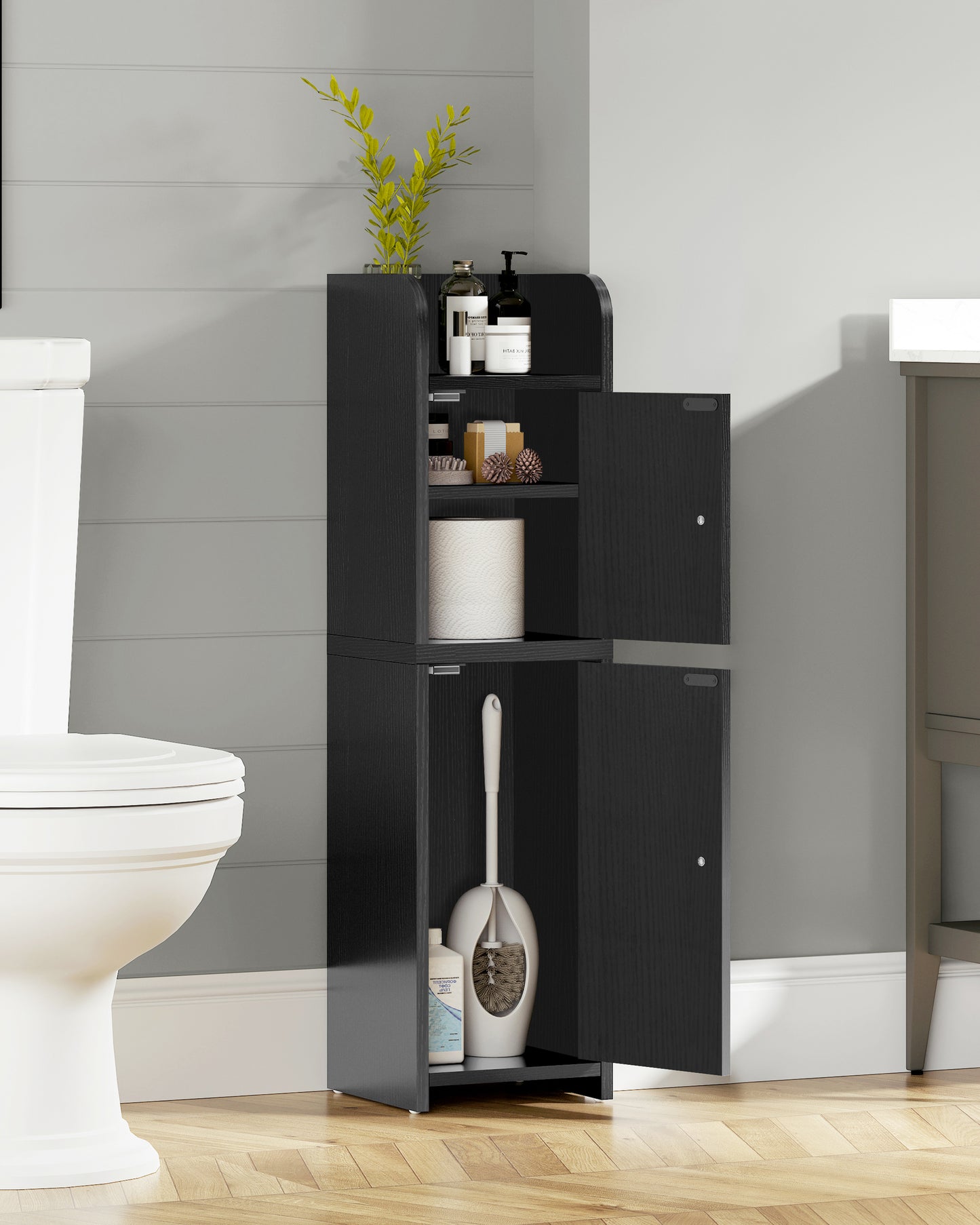 Bathroom Storage Cabinet, Narrow Cabinet with Doors and Adjustable Shelves, Corner Bathroom Cabinet, Bathroom Storage for Small Spaces