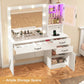 Vanity Desk, Makeup Vanity with Lights, Large Mirror Vanity with 3 Drawers and 2 Cabinets, Vanity Table Set with Power Outlet and Glass Tabletop, for Bedroom