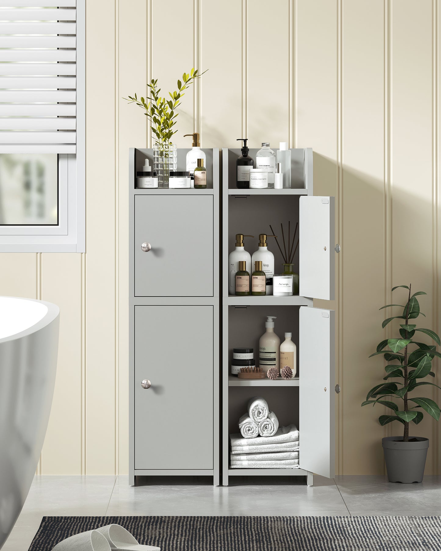 Bathroom Storage Cabinet, Narrow Cabinet with Doors and Adjustable Shelves, Corner Bathroom Cabinet, Bathroom Storage for Small Spaces