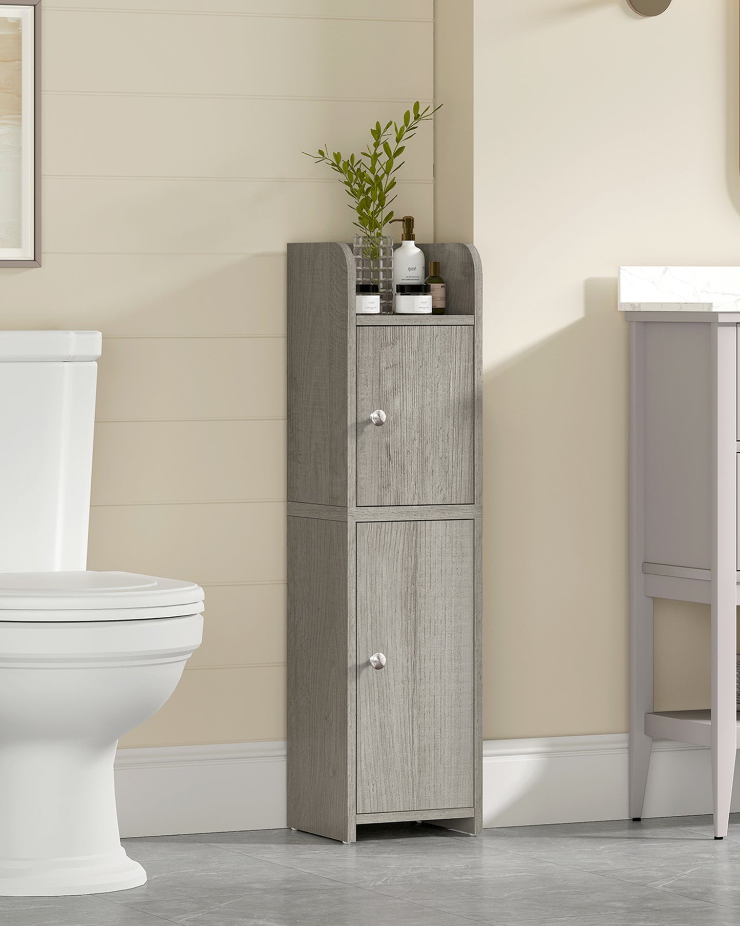 Bathroom Storage Cabinet, Narrow Cabinet with Doors and Adjustable Shelves, Corner Bathroom Cabinet, Bathroom Storage for Small Spaces