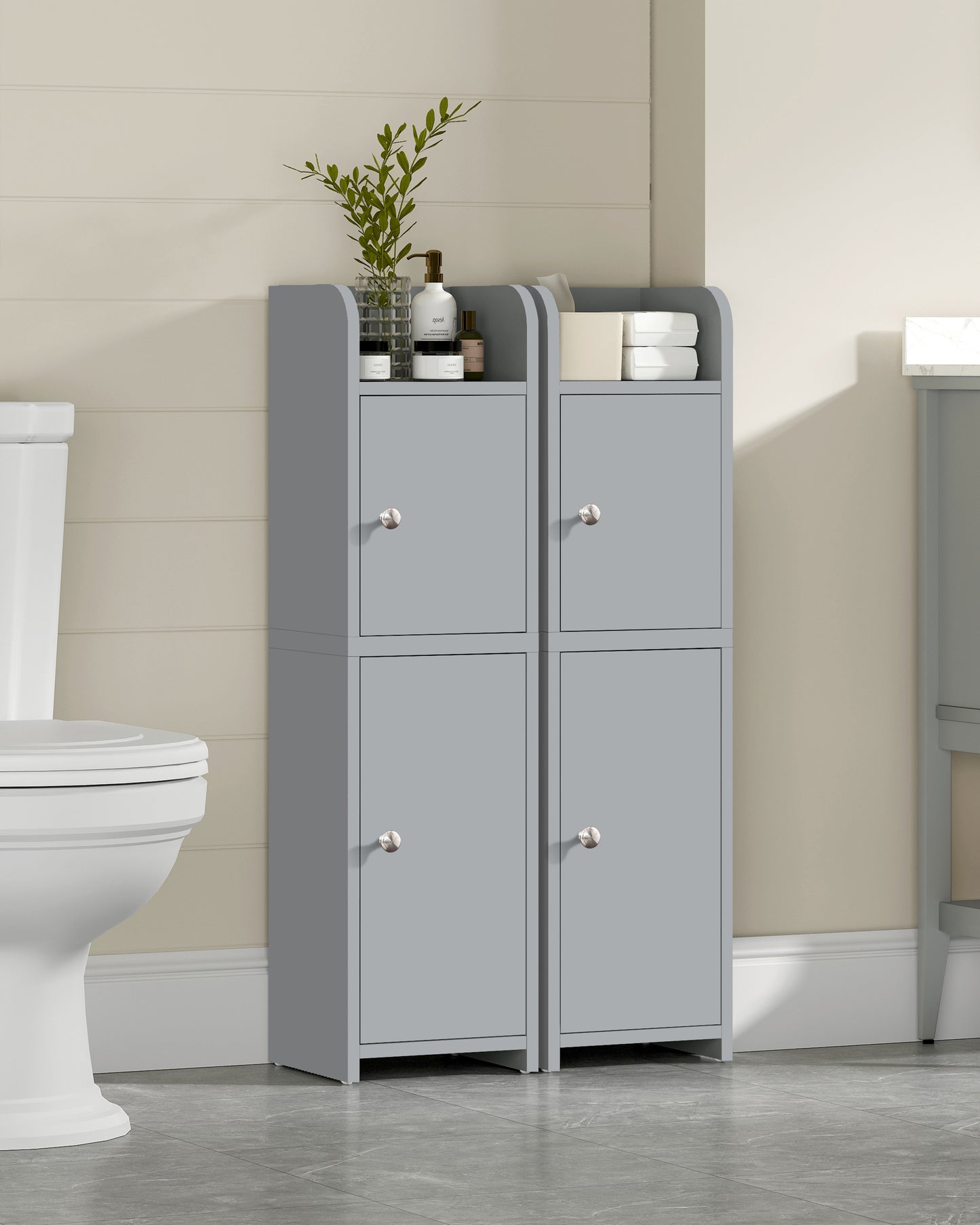 USIKEY Bathroom Storage Cabinet, Narrow Cabinet with Doors and Adjustable Shelves, Corner Bathroom Cabinet, Bathroom Storage for Small Spaces