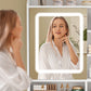 USIKEY Small Vanity Desk with Lighted Sliding Mirror, 3 Lighting Modes, Makeup Vanity Table with Storage Drawer and Hidden Storage Shelves