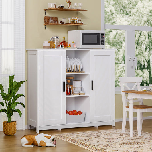 Storage Cabinet with 2 Doors and 4 Storage Shelves, Credenza Buffet Cabinet, Bathroom Cabinet for Living Room, Entryway, Home Office, White