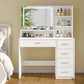 USIKEY Makeup Vanity Desk with LIighted Mirror, Vanity Desk with 5 Drawers, 3 Color Modes & Adjustable Brightness Dressing Table, Bedroom ﻿