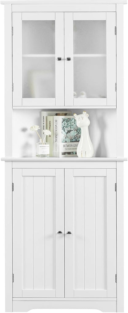 USIKEY 63.8" Tall Corner Cabinet with 4 Doors and 5 Storage Shelves, Corner Bathroom Cabinet, Freestanding Storage Cabinet for Bathroom, Living Room