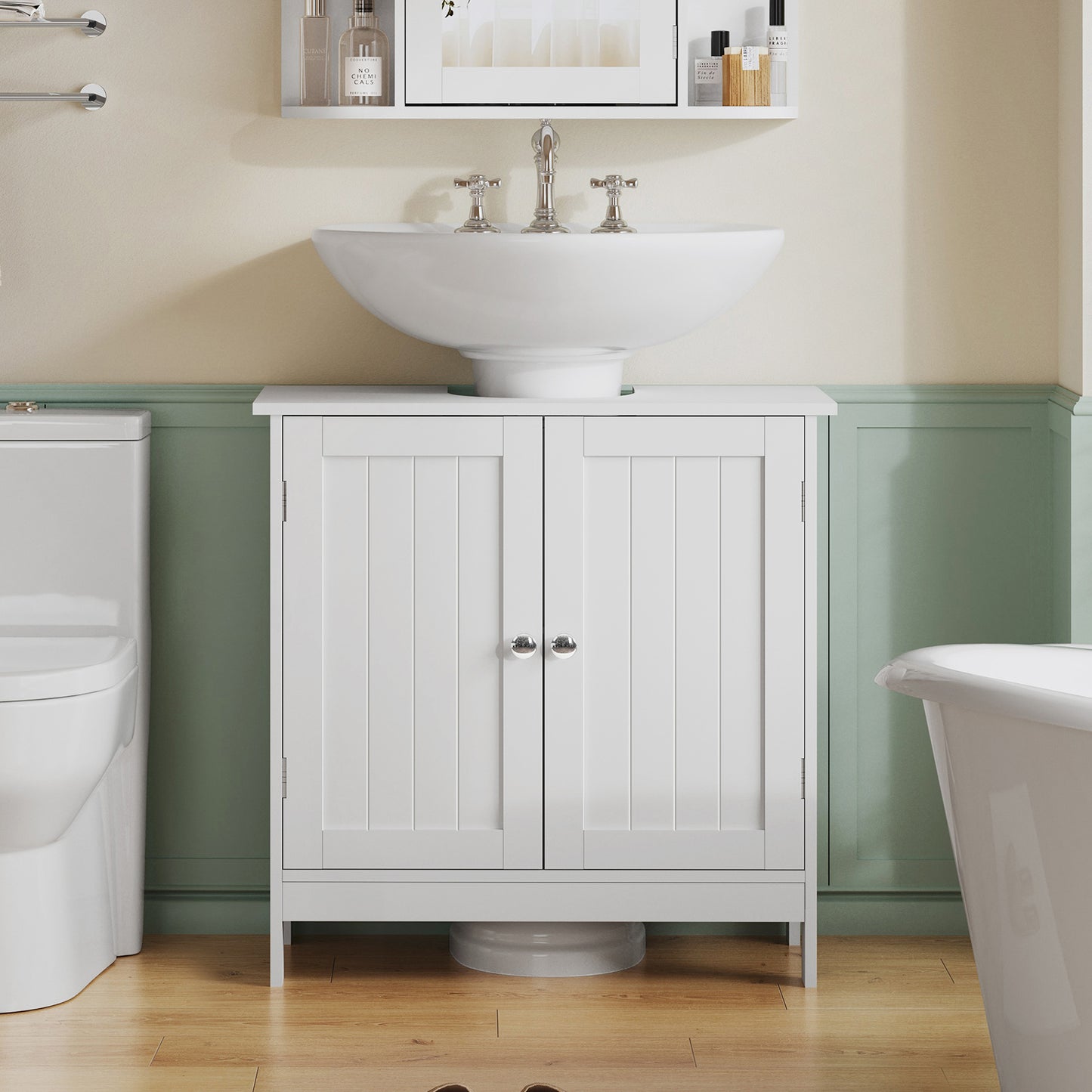 USIKEY Pedestal Sink Storage Cabinet with 2 Doors and Shelf, Under Sink Cabinet, Bathroom Sink Cabinet with U-Shape, White