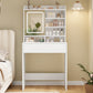 USIKEY Small Vanity Desk with Lighted Sliding Mirror, 3 Lighting Modes, Makeup Vanity Table with Storage Drawer and Hidden Storage Shelves