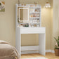 USIKEY Small Vanity Desk with Lighted Sliding Mirror, 3 Lighting Modes, Makeup Vanity Table with Storage Drawer and Hidden Storage Shelves