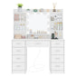USIKEY Vanity Desk with Mirror and Lights, Power Outlet, Makeup Vanity with 9 Drawers & 6 Open Storage Shelves, 3 Lighting Modes Brightness Adjustable