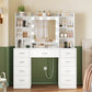 USIKEY Vanity Desk with Mirror and Lights, Power Outlet, Makeup Vanity with 9 Drawers & 6 Open Storage Shelves, 3 Lighting Modes Brightness Adjustable