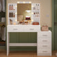 Usikey Large Vanity Desk with Mirror & Lights, Makeup Vanity Table with 6 Drawers, 4 Open Storage Shelves, Vanity Desk Set with Stool, White