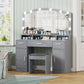 usikey Large Vanity Set with Large Lighted Mirror, Modern Makeup Vanity Table with 3 Drawers, 2 Storage Cabinets & 10 LED Bulbs, Dressing Table with Cushioned Stool for Women, Bedroom, Grey