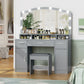 usikey Large Vanity Set with Large Lighted Mirror, Modern Makeup Vanity Table with 3 Drawers, 2 Storage Cabinets & 10 LED Bulbs, Dressing Table with Cushioned Stool for Women, Bedroom, Grey