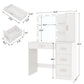 USIKEY Makeup Vanity with Lights, Vanity Desk with Mirror and 10 LED Lights, Vanity Table with 4 Drawers, Cabinet & 4 Necklace Hooks for Bedroom