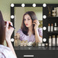 USIKEY Makeup Vanity with Lights, Vanity Desk with Mirror and 10 LED Lights, Vanity Table with 4 Drawers, Cabinet & 4 Necklace Hooks for Bedroom