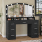 usikey 43.3" Vanity Desk with Large Lighted Mirror, Makeup Vanity Table with 7 Drawers & 10 Lights Bulbs, 3 Lighting Colors, Make Vanity Desk, Vanity Table for Women Girls