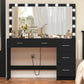 USIKEY 47.2" Large Vanity Desk with Lighted Mirror, 14 Lights, Makeup Vanity Table with 5 Large Drawers & Charging Station