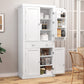 usikey 72?¡À Kitchen Pantry Cabinet, Tall Storage Cabinet with 4 Doors and 1 Drawer, Freestanding Cupboard with 6 Hanging Shelves and Adjustable Shelves for Kitchen, Dining Room,Living Room