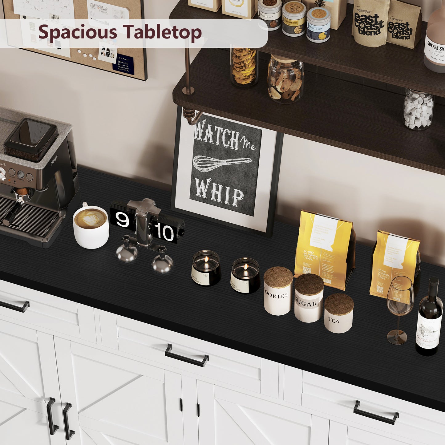 USIKEY 55" Buffet Cabinet With Storage, Large Sideboard Buffet Storage Cabinet With 3 Drawers, Farmhouse Coffee Bar Cabinet, For Kitchen, Living Room