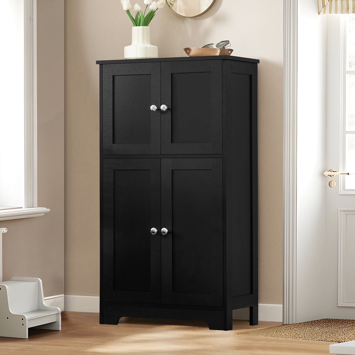 Storage Cabinet, Bathroom Cabinet with 4 Doors & Adjustable Shelf, Cupboard, Bathroom Floor Cabinet for Living Room, Entryway, Home Office, Grey