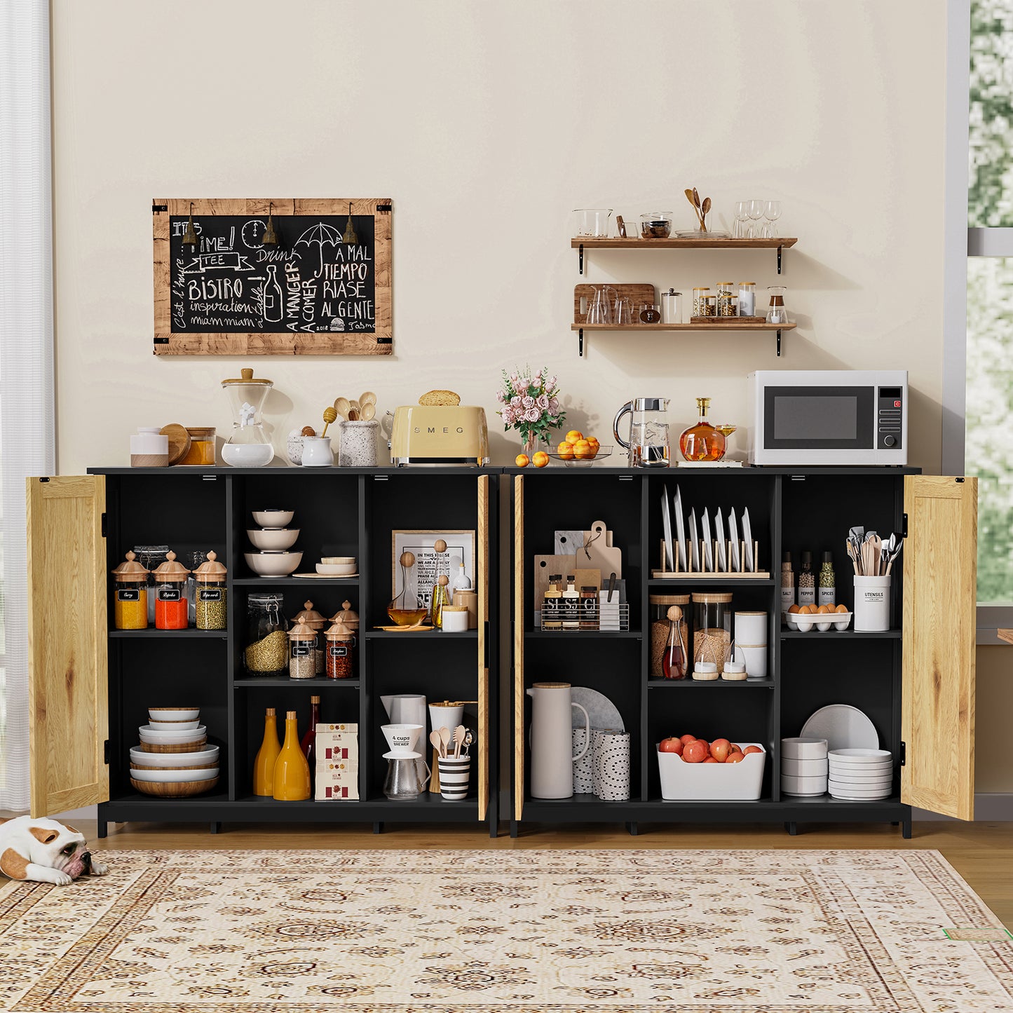 Storage Cabinet with 2 Doors and 4 Storage Shelves, Credenza Buffet Cabinet, Bathroom Cabinet for Living Room, Entryway, Home Office, White