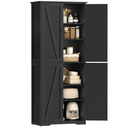 USIKEY 67"H Tall Storage Cabinet with 4 Doors, Farmhouse Accent Cabinet with Adjustable Shelves, for Bedroom, Living Room, Kicthen, White