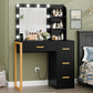 USIKEY Makeup Vanity Desk with Mirror & Lights, Vanity Desk with 4 Drawers & Power Outlet, Vanity Table with Open Storage Shelves for Bedroom