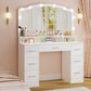 usikey 43.3" Vanity Desk with Large Lighted Mirror, Makeup Vanity Table with 7 Drawers & 10 Lights Bulbs, 3 Lighting Colors, Make Vanity Desk, Vanity Table for Women Girls