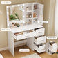 USIKEY Makeup Vanity with Lights, Vanity Desk with Mirror and 10 LED Lights, Vanity Table with 4 Drawers, Cabinet & 4 Necklace Hooks for Bedroom