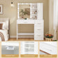 USIKEY Makeup Vanity with Lights, Vanity Desk with Mirror and 10 LED Lights, Vanity Table with 4 Drawers, Cabinet & 4 Necklace Hooks for Bedroom