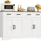 usikey Buffet Cabinet with Storage and Drawers, 55" Large Sideboard Buffet Cabinet with Adjustable Shelves and Doors, Modern Coffee Bar for Kitchen, Living Room, White