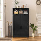 USIKEY Storage Cabinet with 2 Adjustable Drawers & 2 Barn Doors, Standing Cupboard with 2 Shelf, Floor Cabinet for Living Room, Home Office, Kitchen