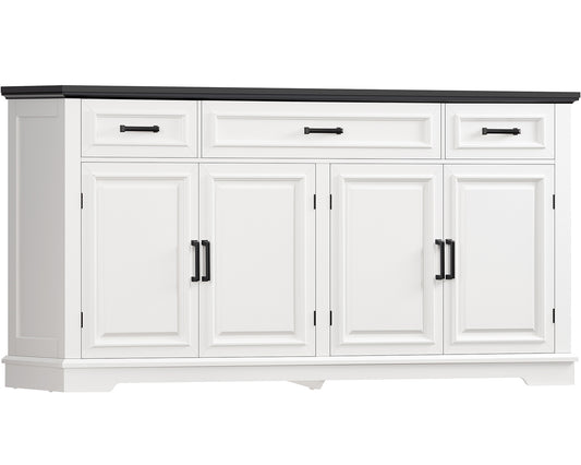 usikey 63” Large Buffet Cabinet with 4 Doors and 3 Drawers, Buffet Sideboard Cabinet with Storage and 2 Adjustable Shelves, Coffee Bar, Wine Bar for Living Room, White