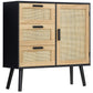 Storage Cabinet with 3 Drawers, Rattan Cabinet with Adjustable Shelf, Accent Cabinet for Living Room, Entryway