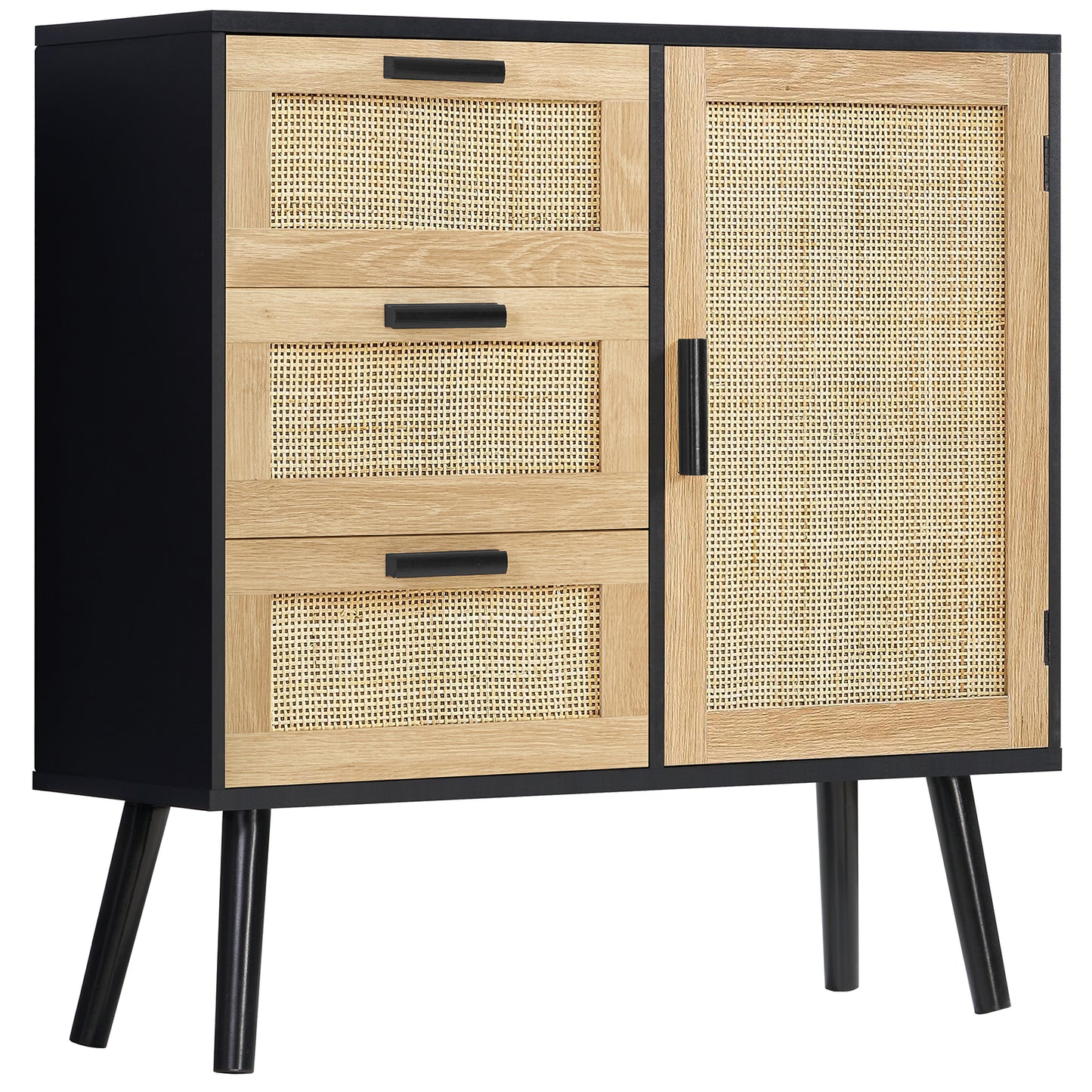 Storage Cabinet with 3 Drawers, Rattan Cabinet with Adjustable Shelf, Accent Cabinet for Living Room, Entryway