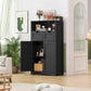 Large Storage Cabinet, Rattan Cabinet with 2 Drawers & 2 Shelves, Cupboard, Floor Cabinet for Living Room, Home Office, Natural & Black