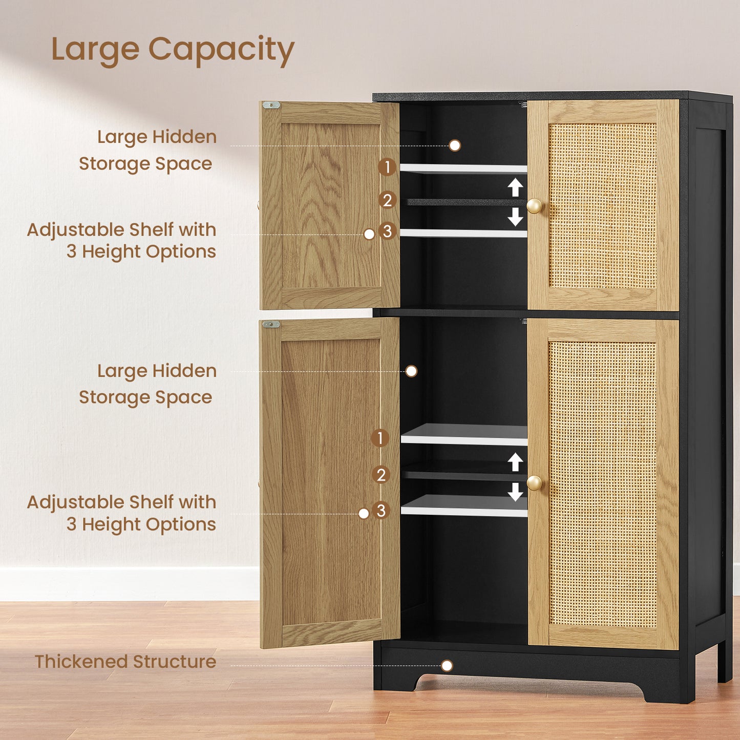 Storage Cabinet, Bathroom Cabinet with 4 Doors & Adjustable Shelf, Cupboard, Bathroom Floor Cabinet for Living Room, Entryway, Home Office, Grey